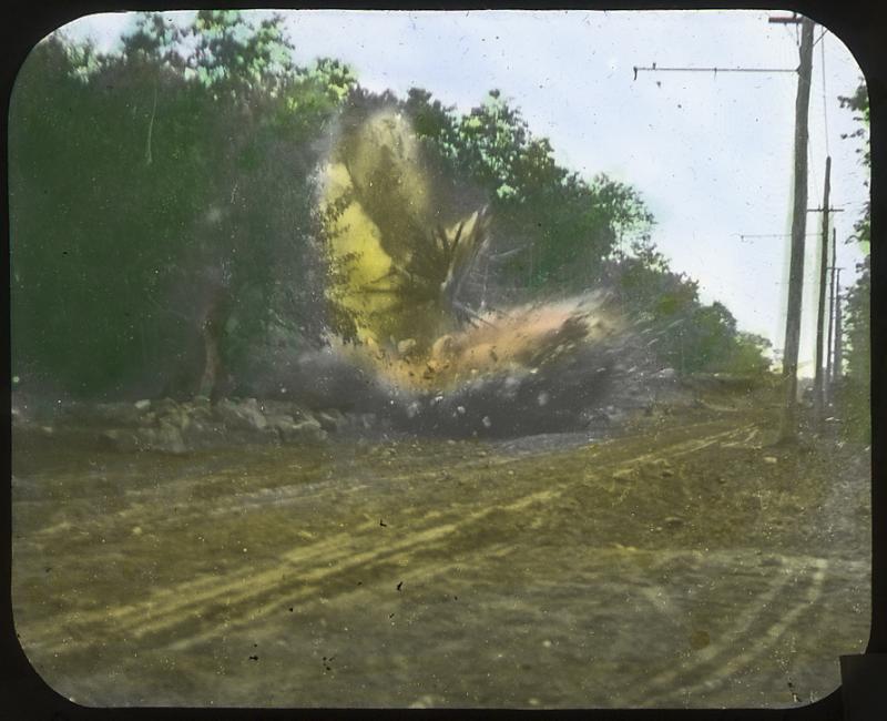 A blast on upper North Street helps make way for the electric rail. COURTESY MATTAPOISETT HISTORICAL SOCIETY